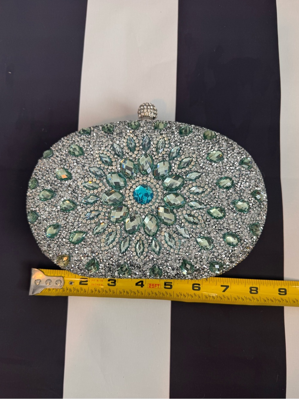 Silver and Green Jeweled Evening Clutch - Picture 7 of 7